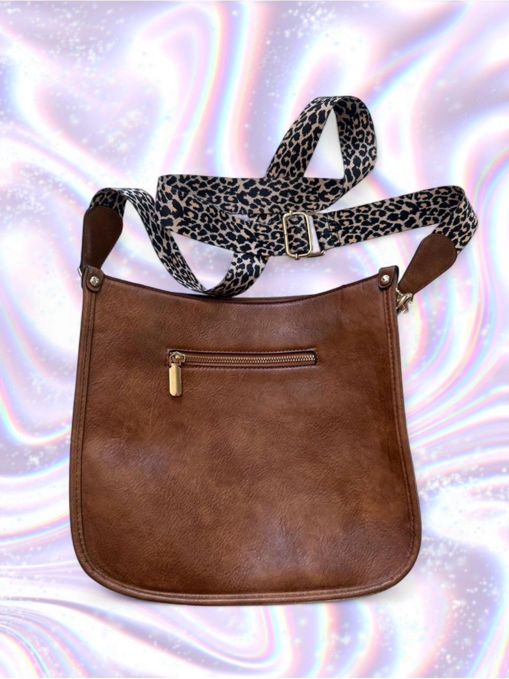 Women’s Brown Crossbody Bag with Leopard Print Strap - Picture 5 of 6